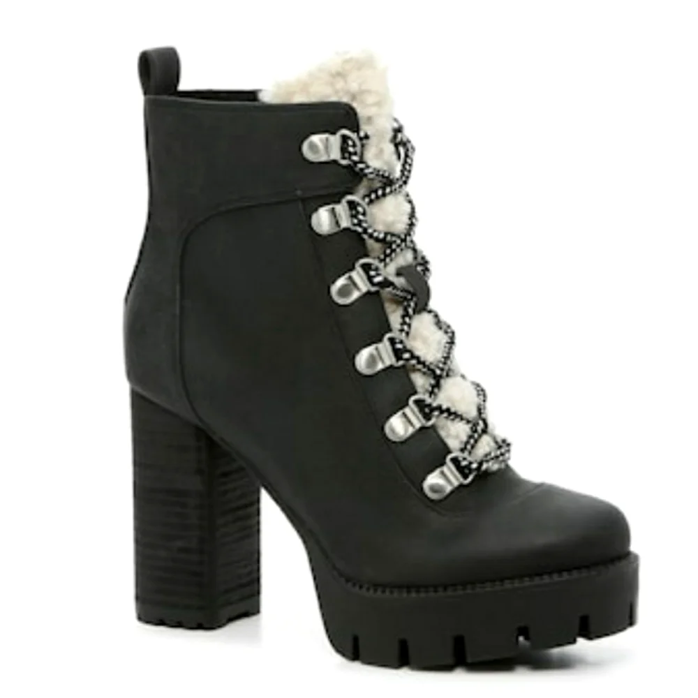 NIB Charles By Charles Weary Platform Boot Black With Faux Fur